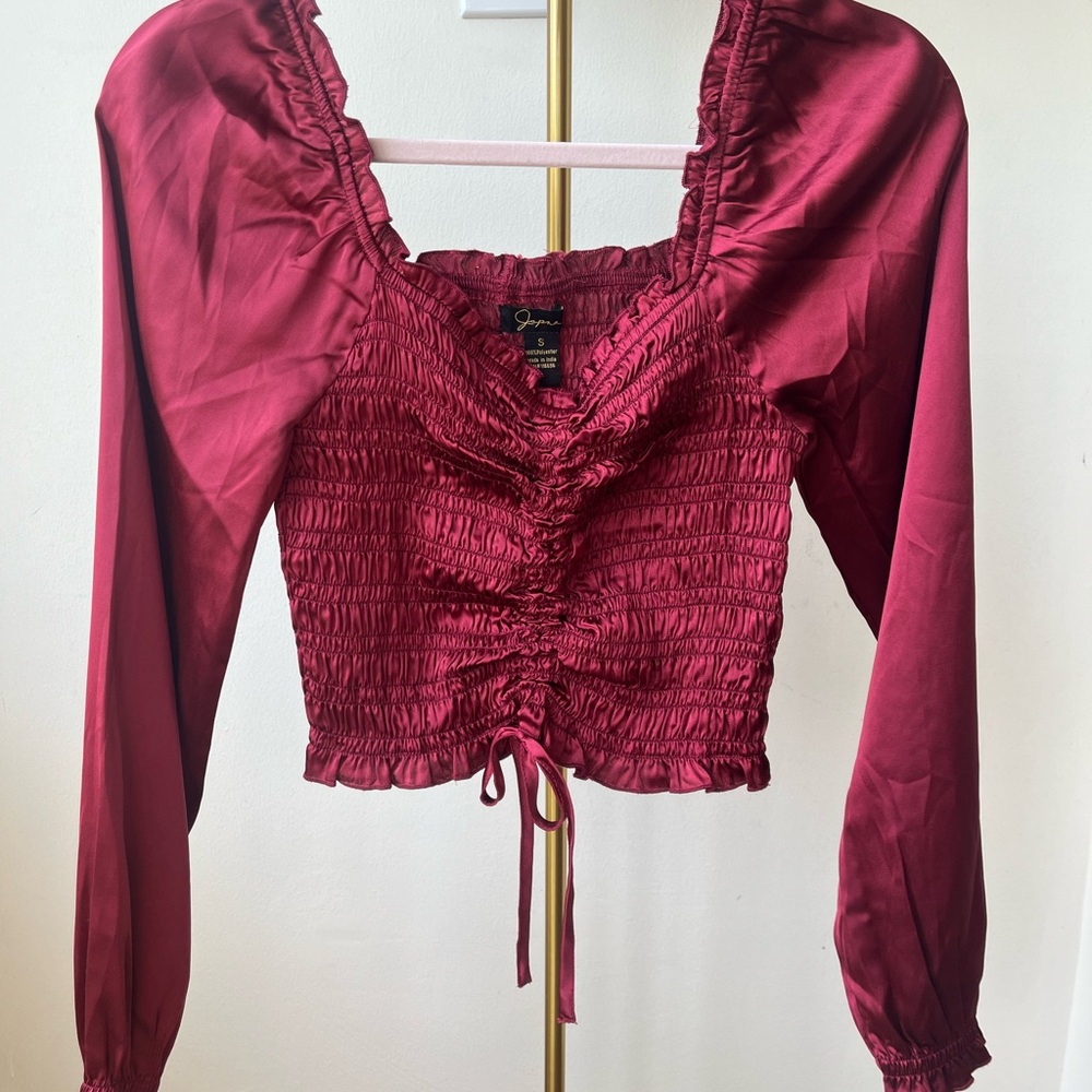 Red Satin Rouched Crinkle Top